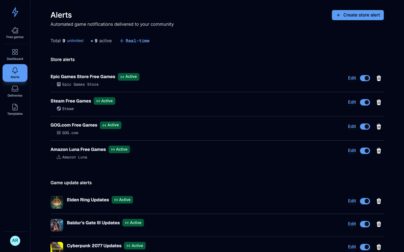GameRelay alert subscriptions filtered by store and game